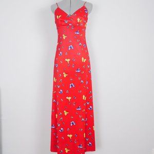 Sleeveless Red Floral Butterfly Maxi Dress